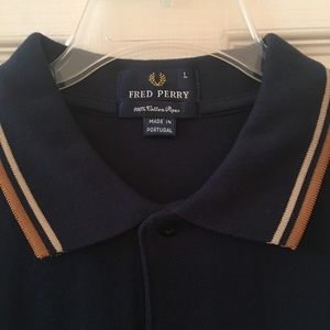 Fred Perry Dark Blue Polo w/ Tan & Gold Piping